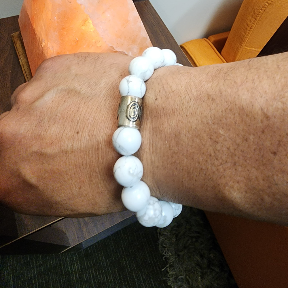 Howlite Men’s Bracelet with Silver Accent – Calm & Clarity | Quantum Charged