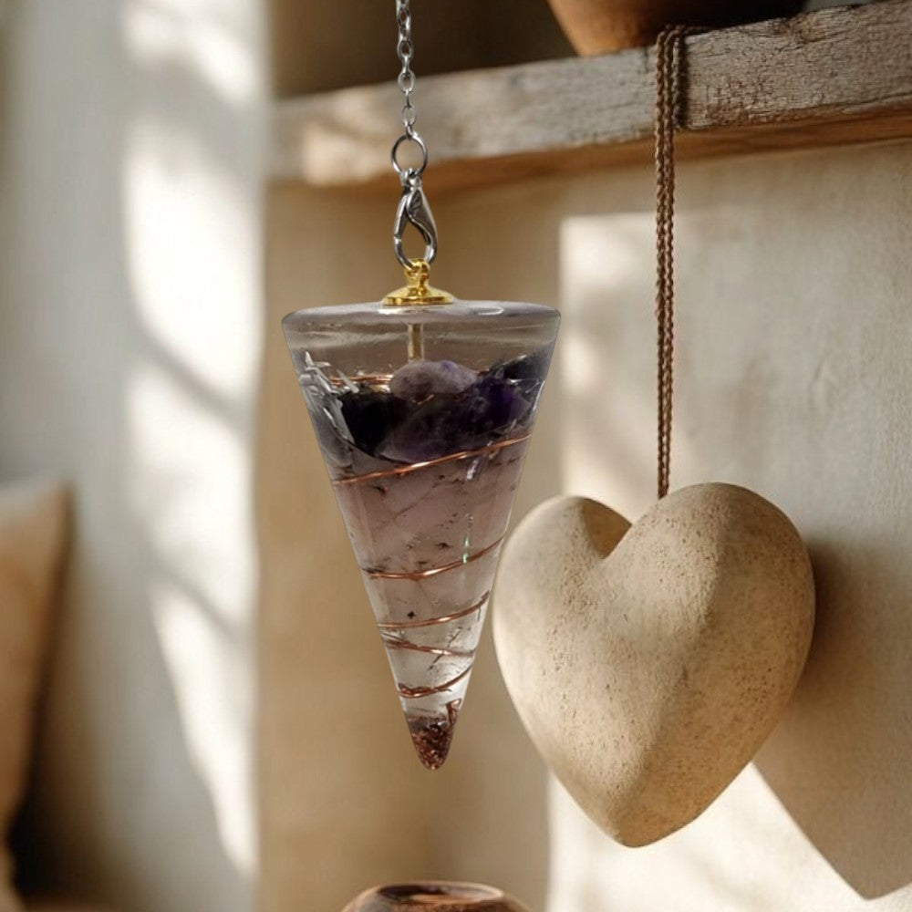 Amethyst & Rose Quartz Round Orgonite Pendulum