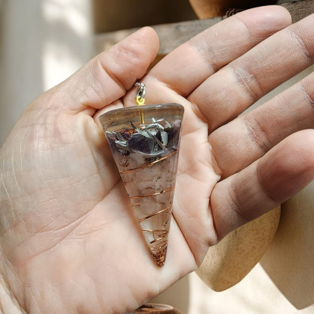 Amethyst & Rose Quartz Round Orgonite Pendulum