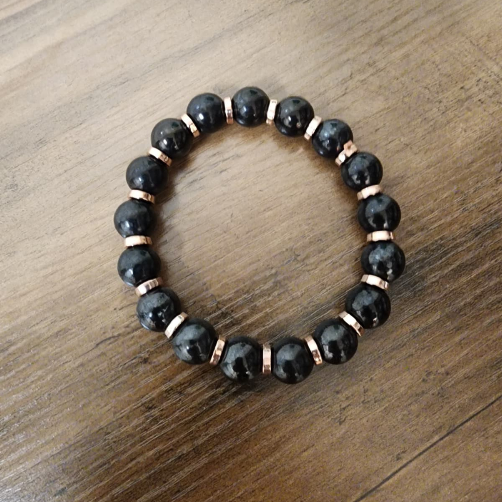 Shungite Men’s Bracelet with Copper Accents – EMF Protection & Grounding | Quantum Charged Energy Bracelet