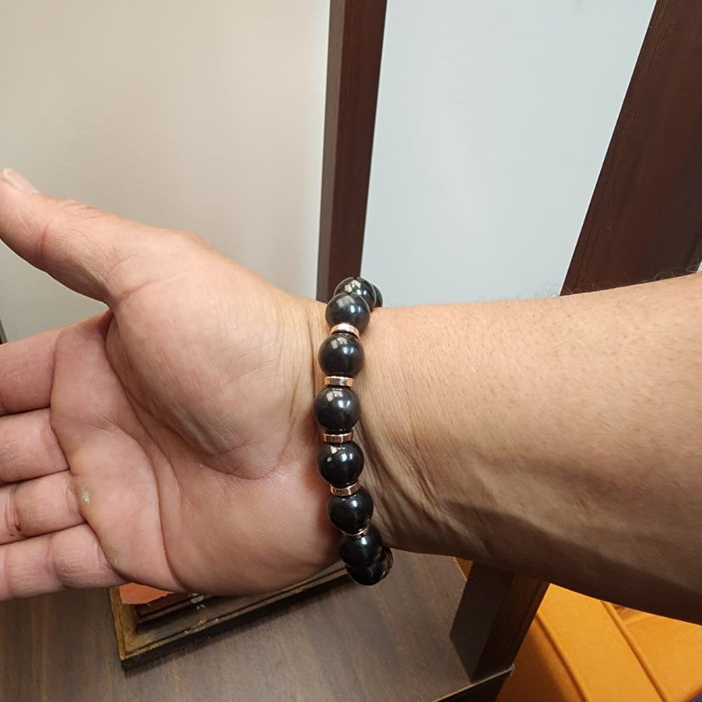 Shungite Men’s Bracelet with Copper Accents – EMF Protection & Grounding | Quantum Charged Energy Bracelet