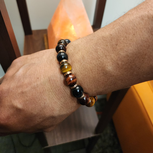 Multi Tiger’s Eye Men’s Bracelet with copper accents – Strength & Focus | Quantum Charged