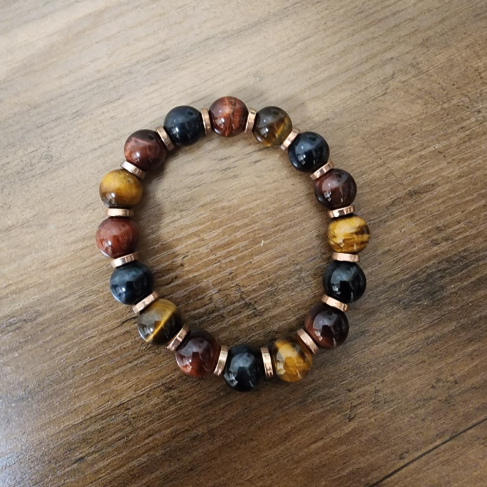 Multi Tiger’s Eye Men’s Bracelet with copper accents – Strength & Focus | Quantum Charged
